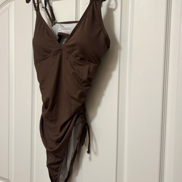 NWOT - Brown Strappy One-Piece Slim Drawstring One-Piece Swimsuit - XL - Picture 4 of 7